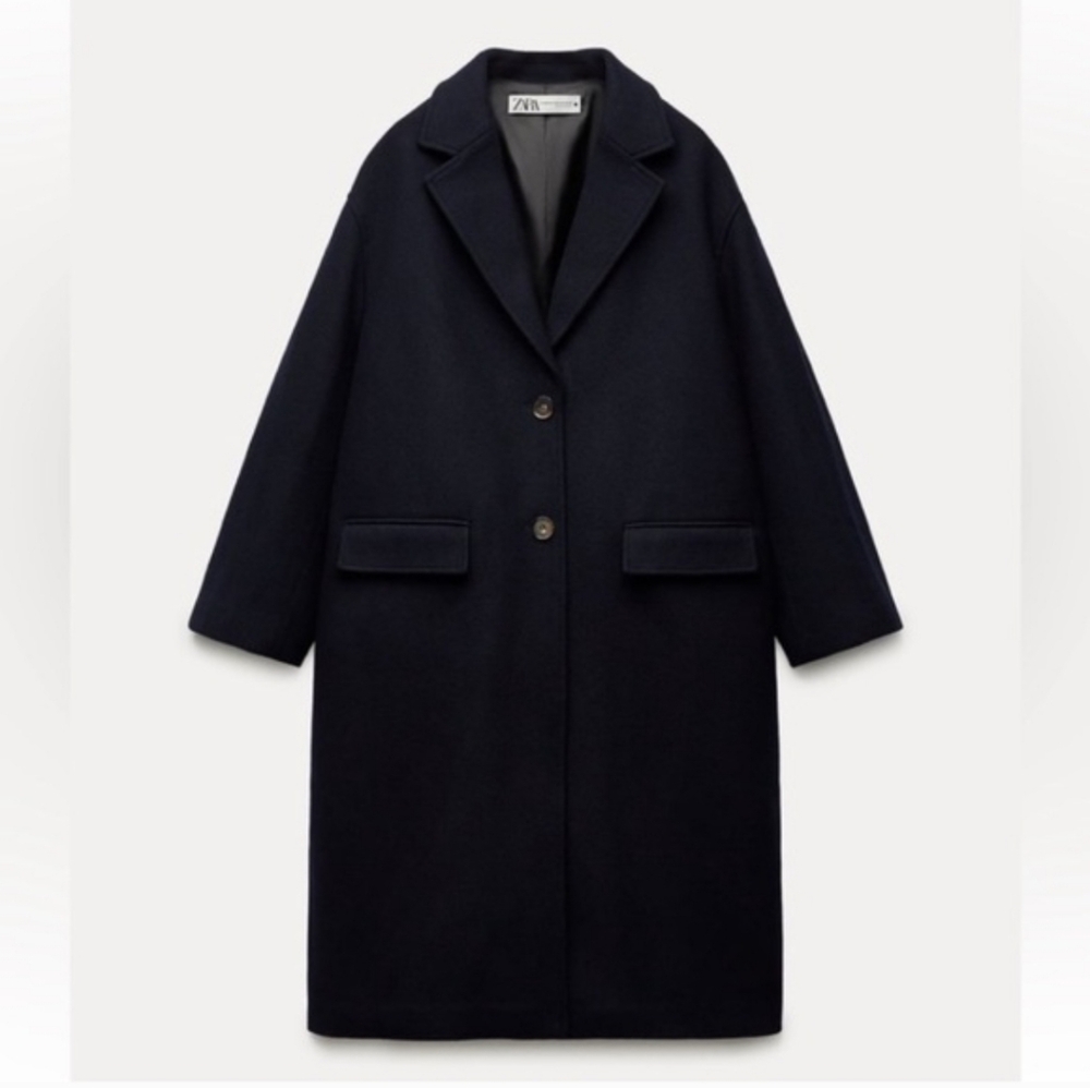 Zara Wool Blend Oversized Coat Navy  Size M-L  NWT - Picture 8 of 14
